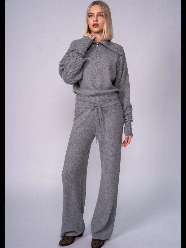 Half-Zip Funnel-Neck Sweater in Heather Grey