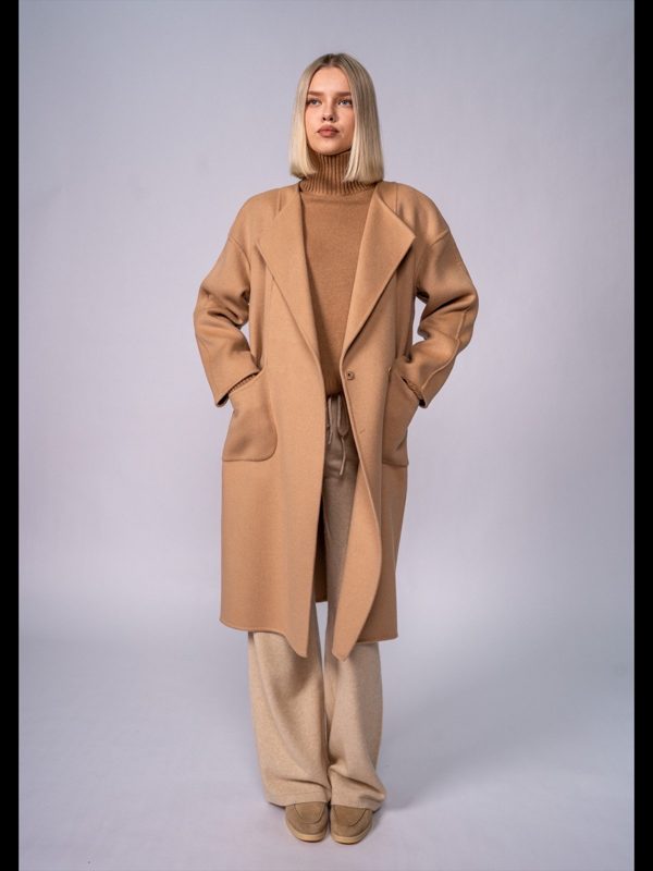 Wickelmantel mit Schalkragen · Camel