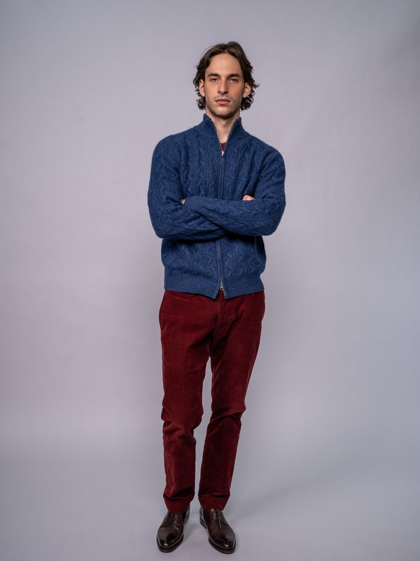 Men’s Cable-Knit Full-Zip Cardigan in Dk Denim