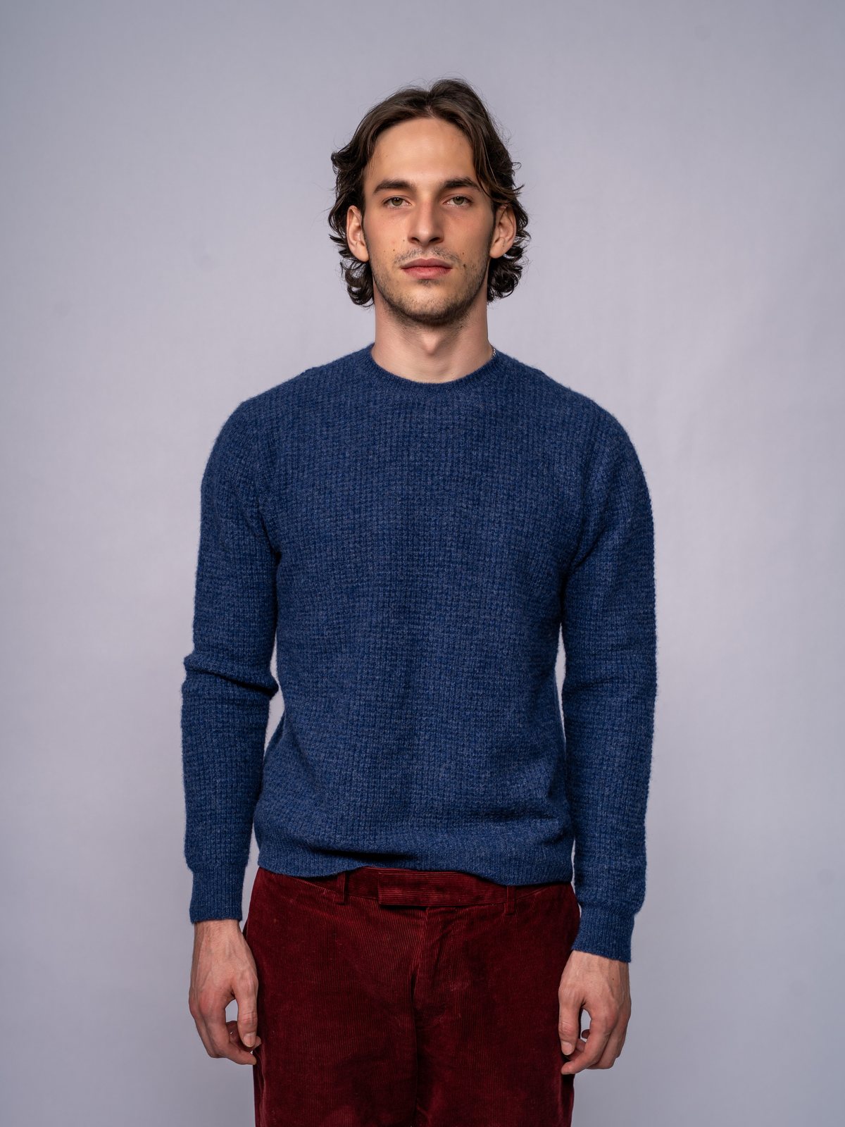 Herren-Rundhalspullover mit Strukturmuster · Dk Denim — Ansicht 1