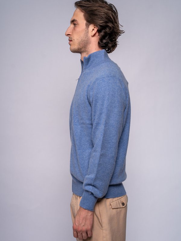 Men’s Full-Zip Stand-Collar Cardigan in Stonewash