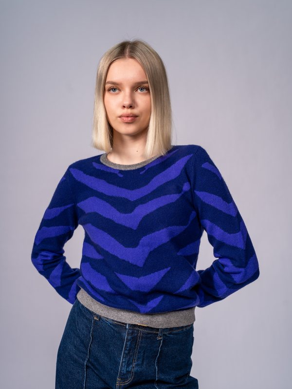Chevron-Stripe Sweater in Cobalt Blue