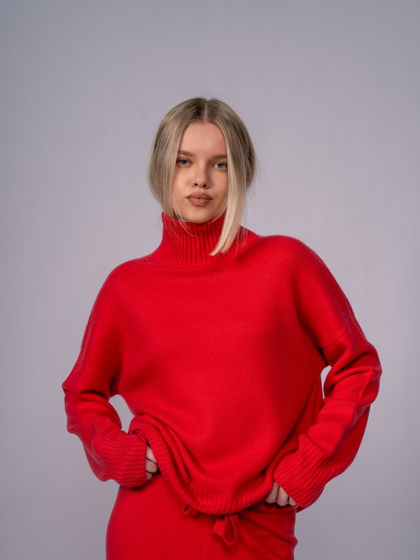 Oversized Turtleneck Sweater in Red