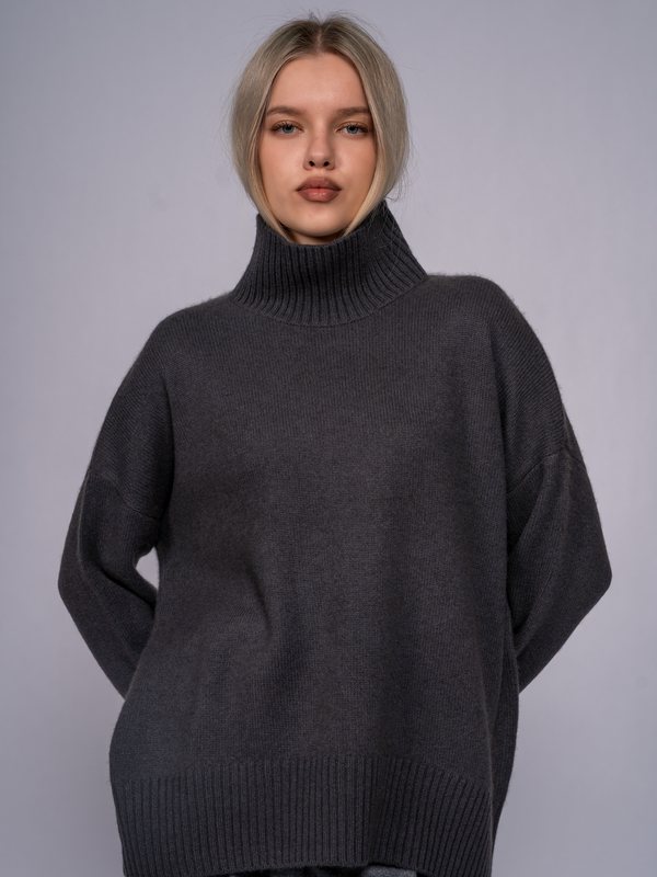 Oversized Turtleneck Sweater in Charcoal
