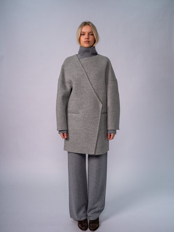 Cocoon-Mantel mit Stehkragen · Felt Grey