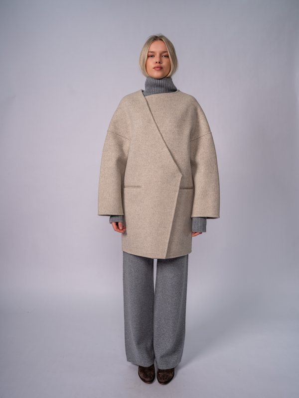 Cocoon-Mantel mit Stehkragen · Organic Lt Brown