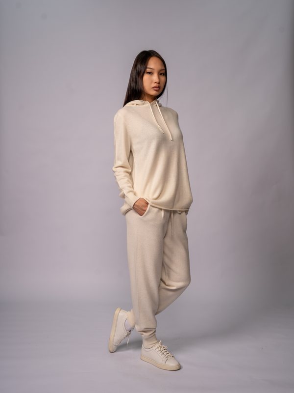 Drawstring Lounge Hoodie in Organic White