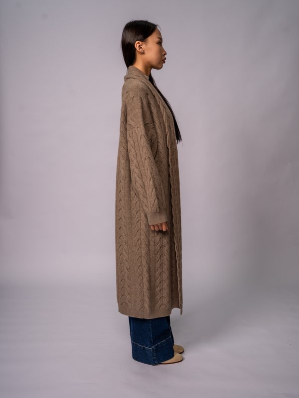 Cable-Knit Duster Cardigan in Organic Dark Brown