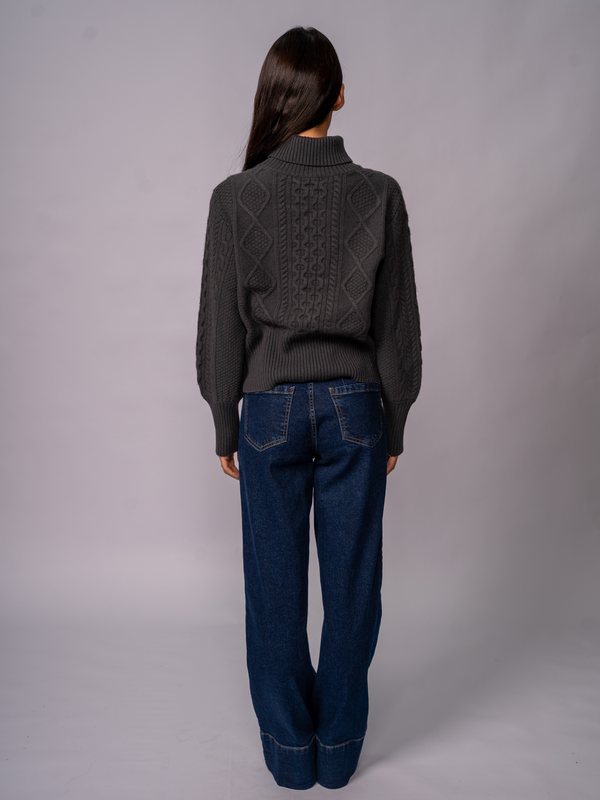 Cable-Knit Turtleneck Sweater in Charcoal