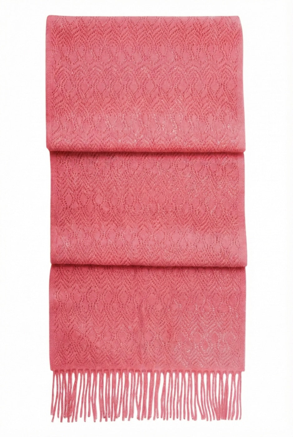 Pointelle Openwork Scarf — Coral