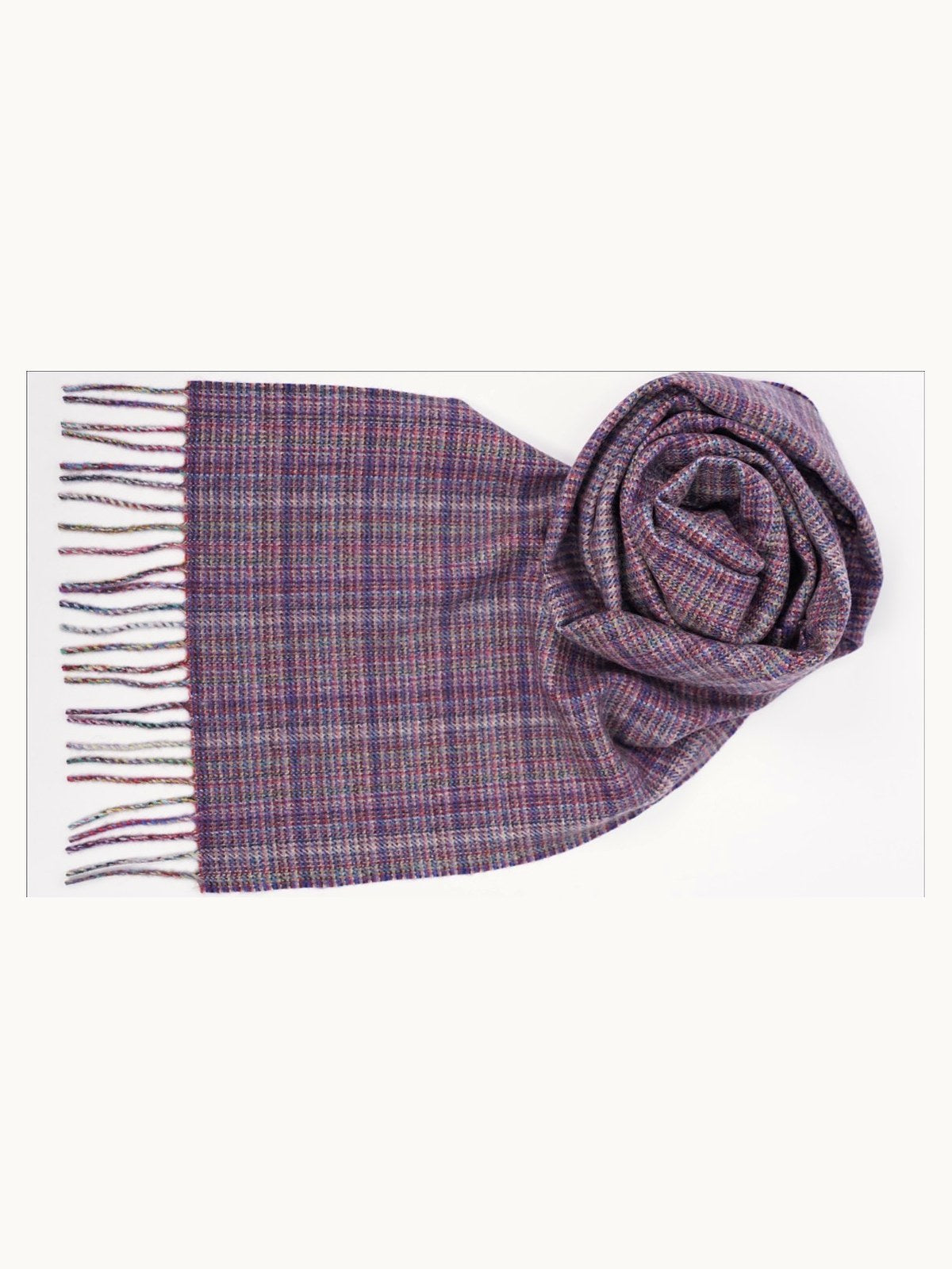 Check Cashmere Scarf · Heather Purple Check — flat