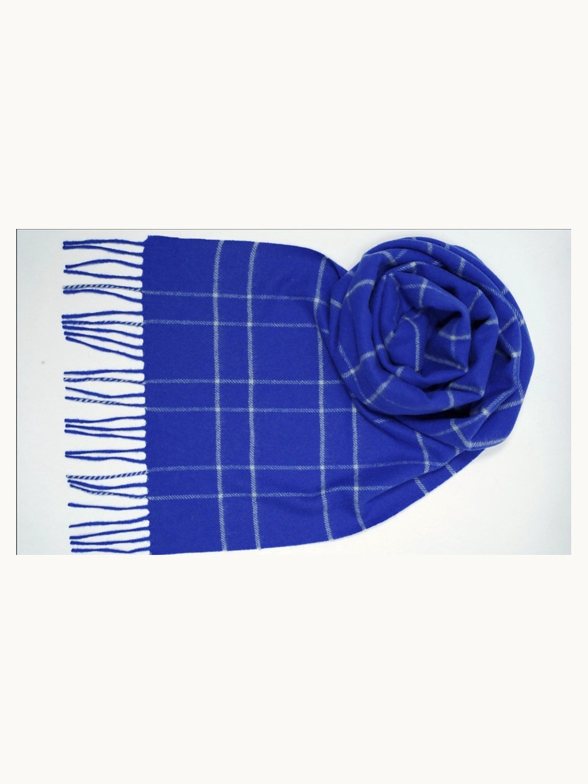 Check Cashmere Scarf · Royal Blue Windowpane — flat