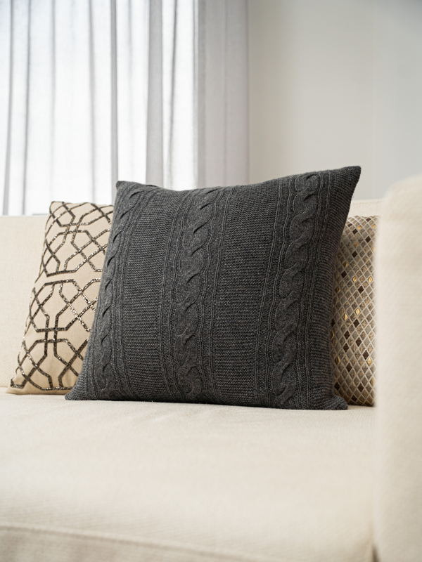 Cable-Knit Cushion Cover · Charcoal