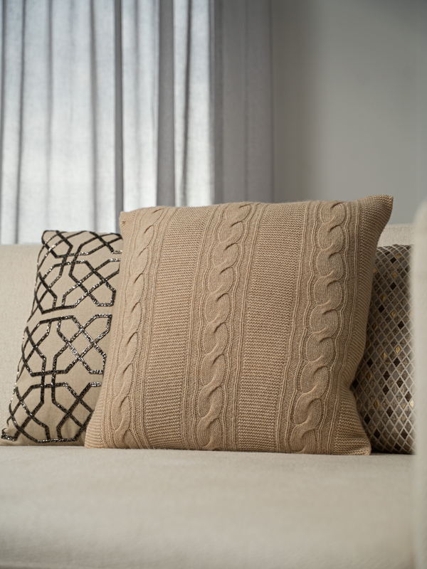 Cable-Knit Cushion Cover · Camel