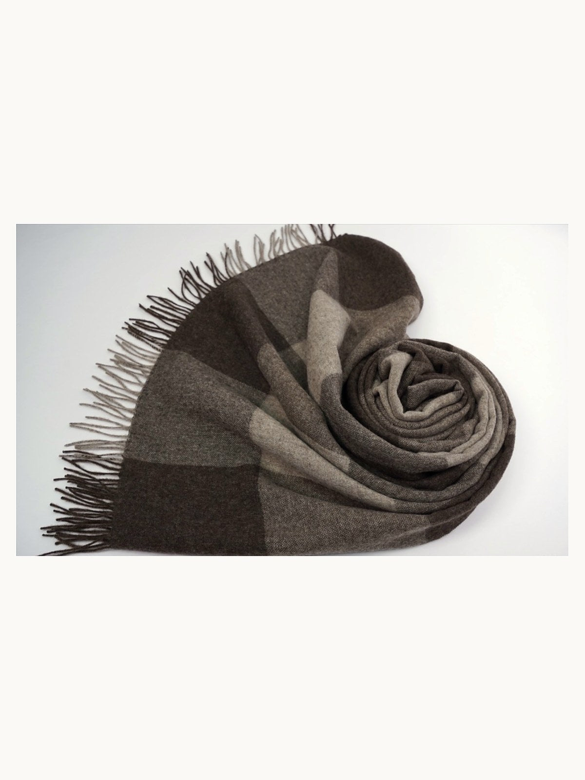 Yak Wool Shawl · Brown Check — flat