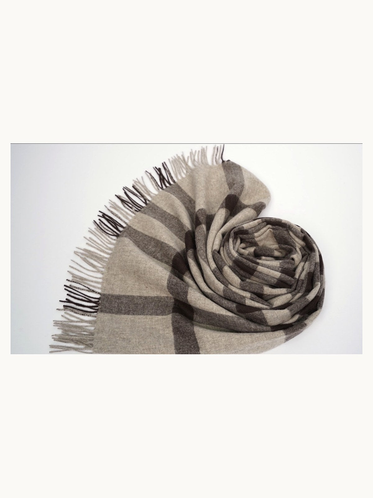 Yak Wool Shawl · Taupe Check — flat