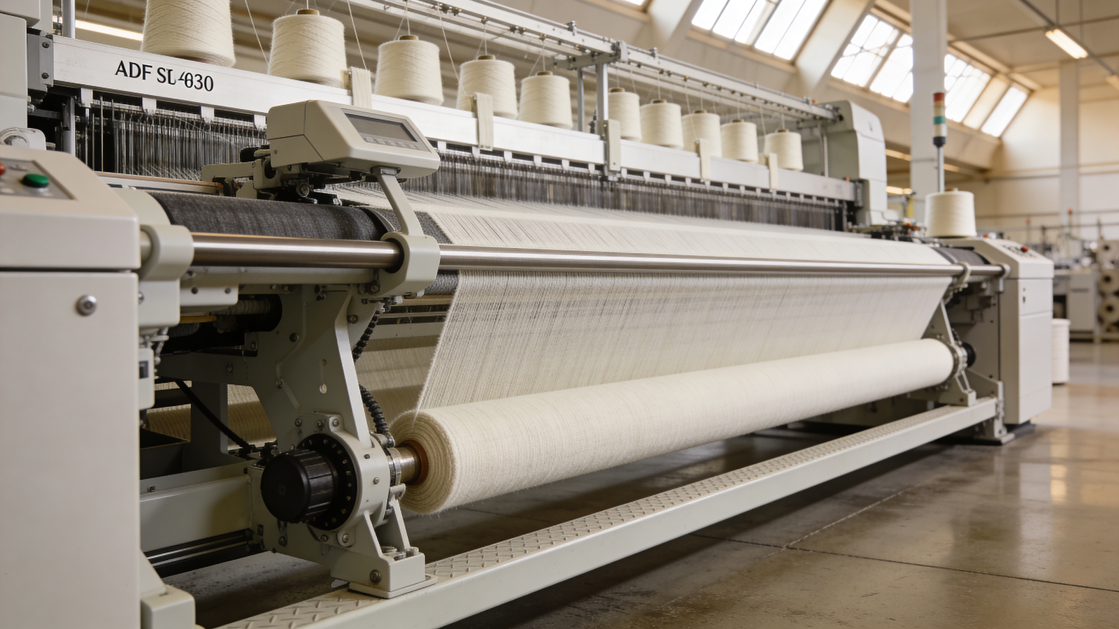 German Stoll ADF 530 flat-bed knitting machine newly installed at the Blue Sky Cashmere mill.