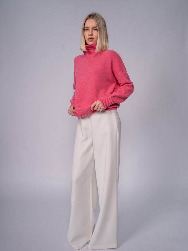Funnel Turtleneck Sweater in Bright Pink