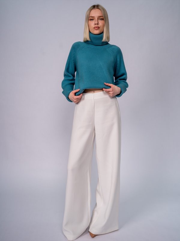 Cropped Ribbed Turtleneck in Teal