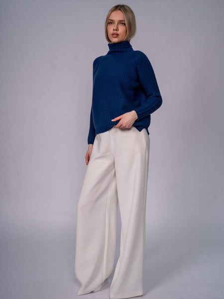 Ribbed Turtleneck Sweater in Royal Blue