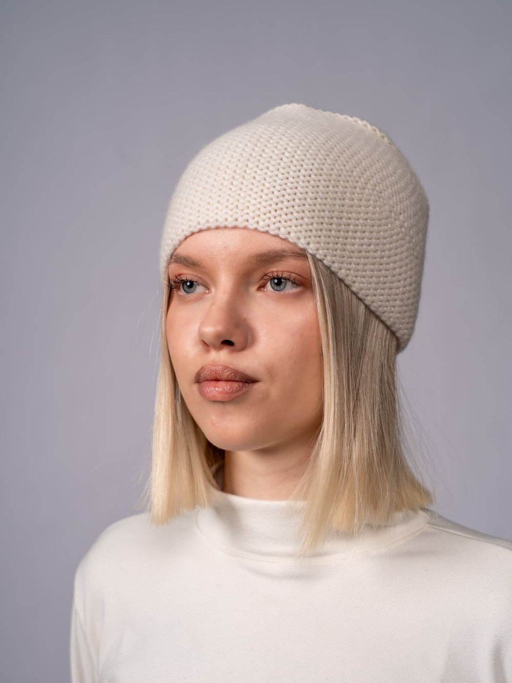 Seed-Stitch Beanie · Organic White