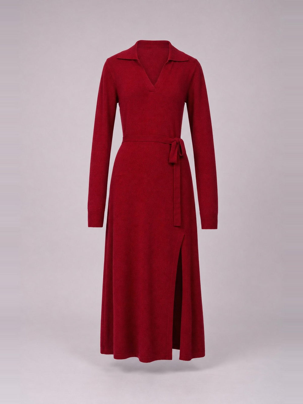 Collared Knit Midi Dress · Bordeaux
