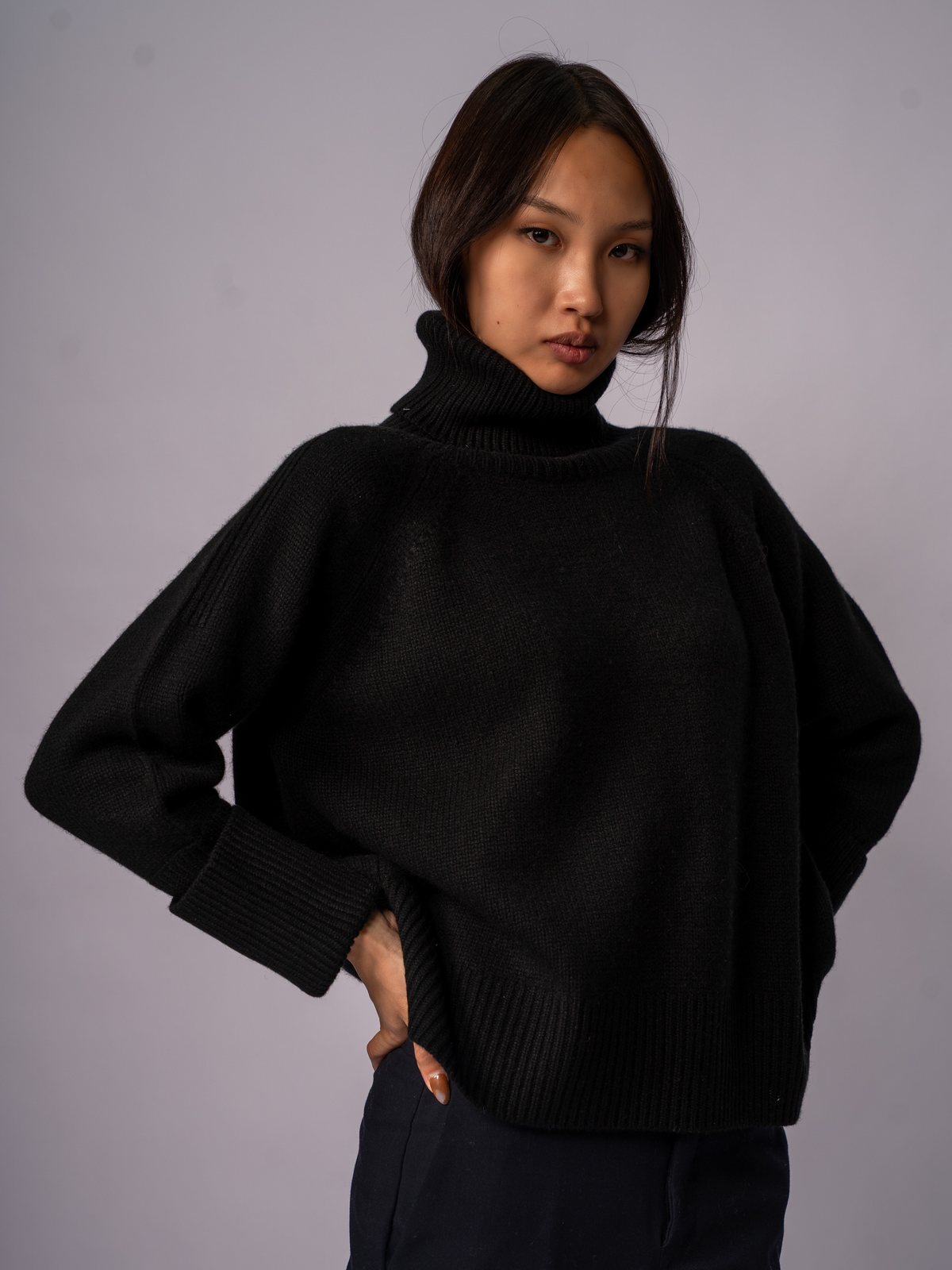 粗针高领毛衫 · Black — 视图 1