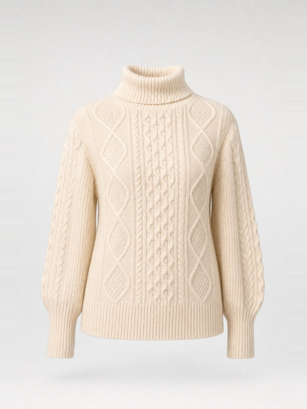 Rollkragenpullover mit Zopfmuster · Organic White