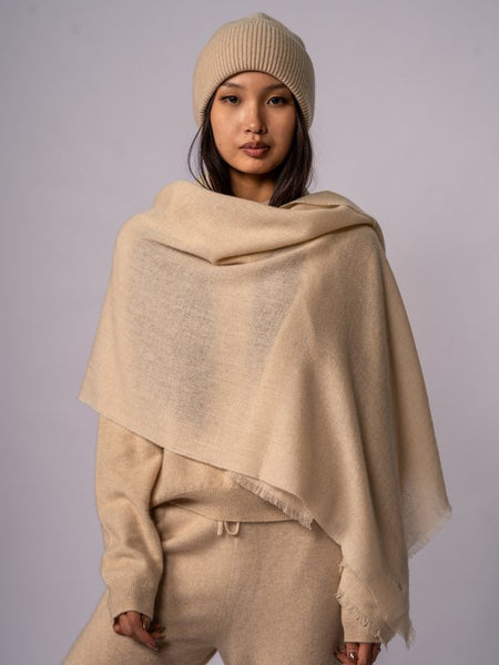 Fringed Wrap Shawl in Organic Lt Brown