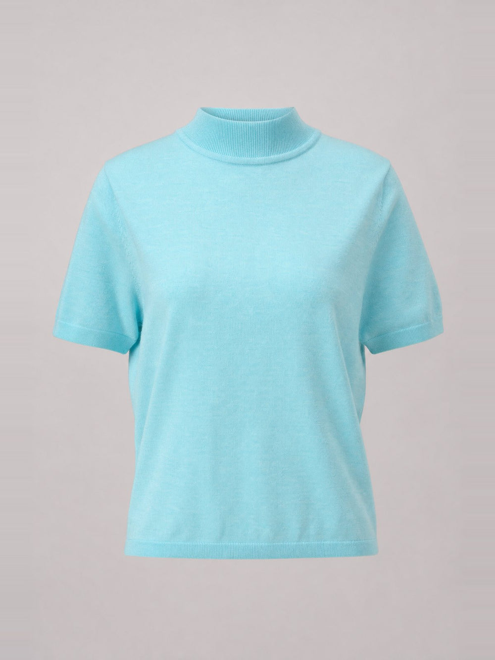 Mock-Neck Short-Sleeve Knit Top · Aqua