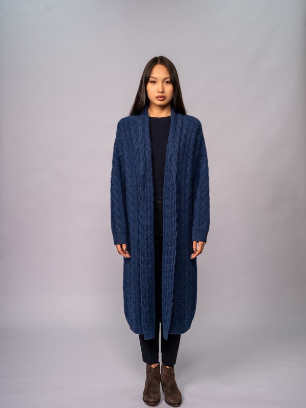 Cable-Knit Duster Cardigan in Dk Denim