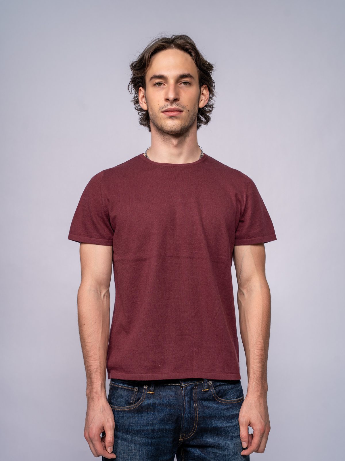 Top Girocollo a Maniche Corte · Burgundy — vista 1
