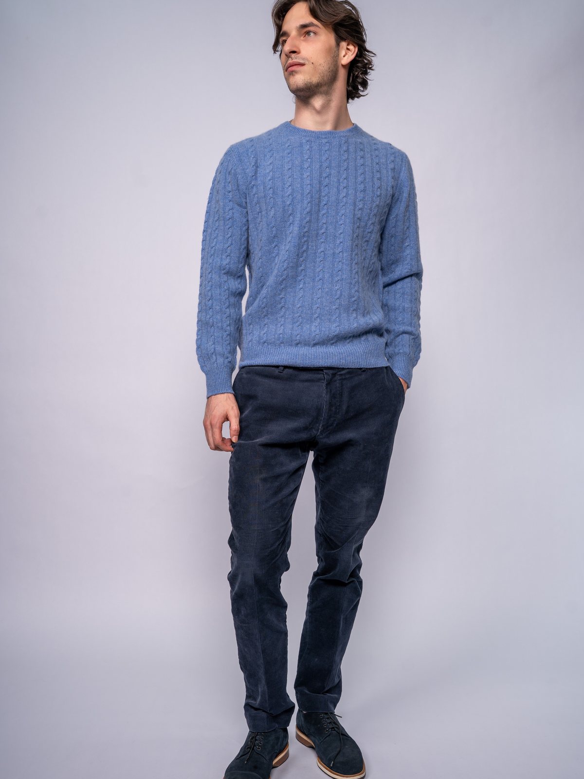 Pull col rond torsadé homme · Stonewash — vue 1
