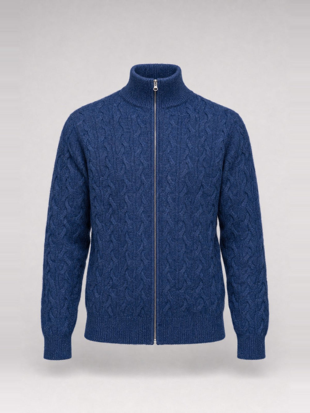 Herren-Zopfmuster-Cardigan mit durchgehendem Reißverschluss · Dk Denim