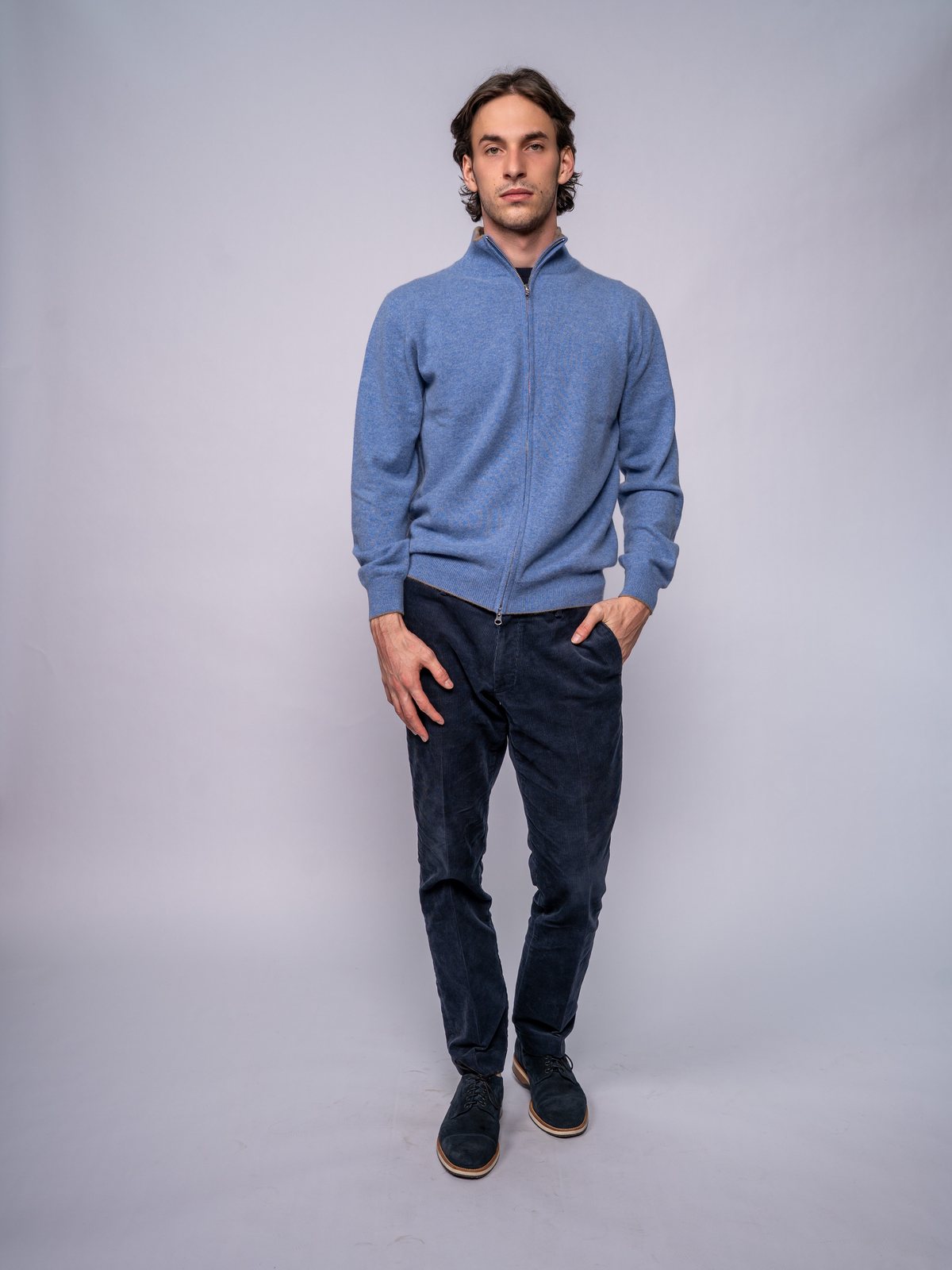 Cardigan con Zip Integrale e Collo Montante · Sky Blue — vista 1