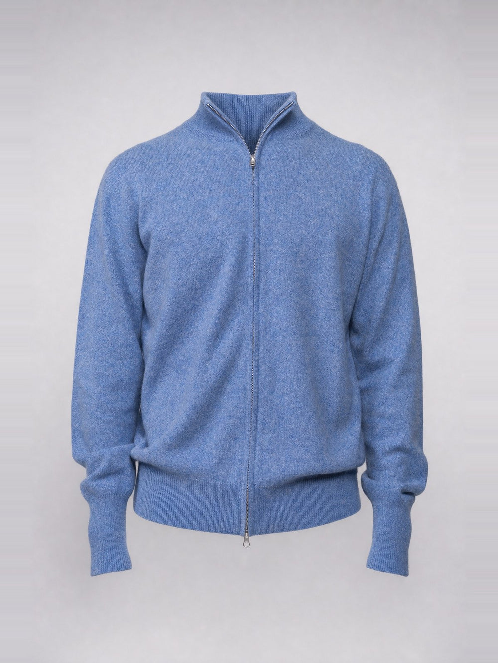 Cardigan con Zip Integrale e Collo Montante · Sky Blue