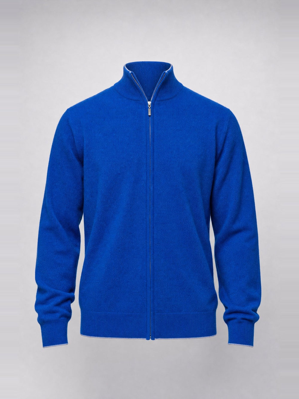 Cardigan con Zip Integrale e Collo Montante · Royal Blue