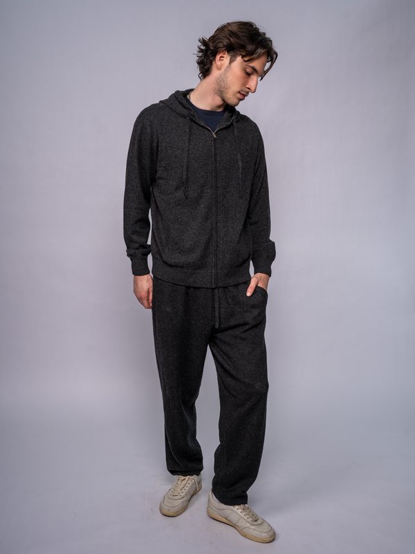 Men’s Zip-Through Lounge Hoodie in Charcoal