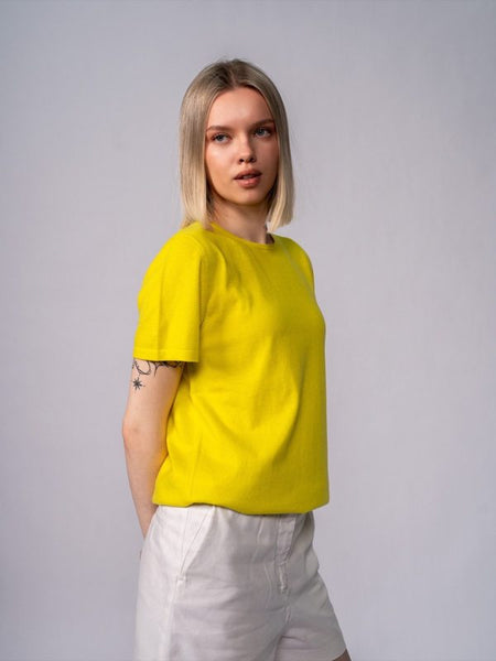 Вязаный топ с коротким рукавом и круглым вырезом · Bright Yellow