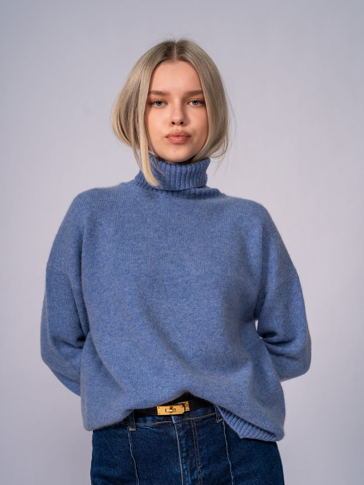 Pull col roulé à finitions côtelées · Cornflower Blue — vue 1
