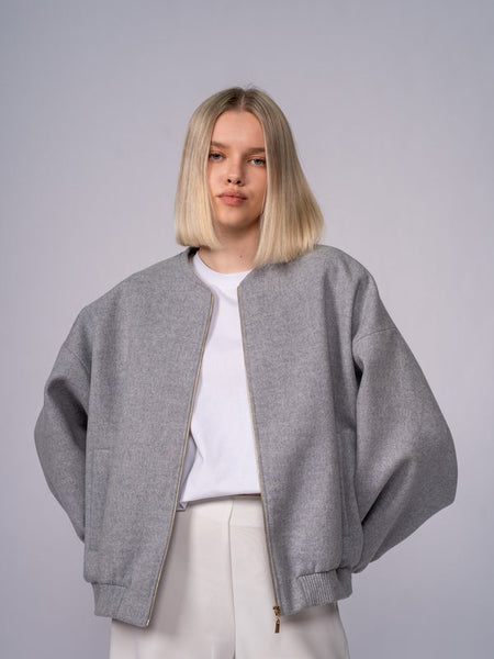 Giubbotto Bomber in Lana di Pecora · Grey Marl