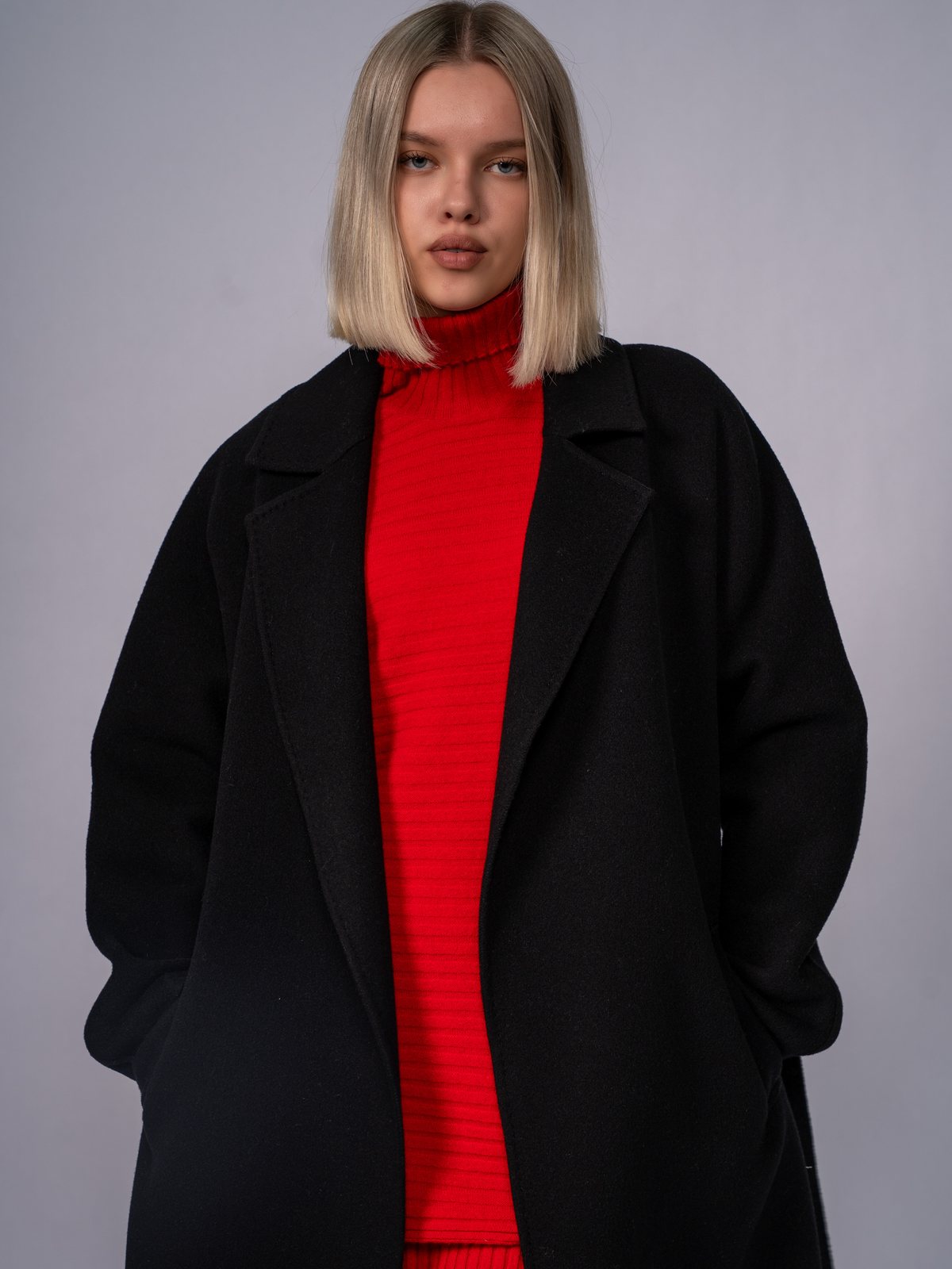 Cappotto a Portafoglio con Cintura · Black — vista 1