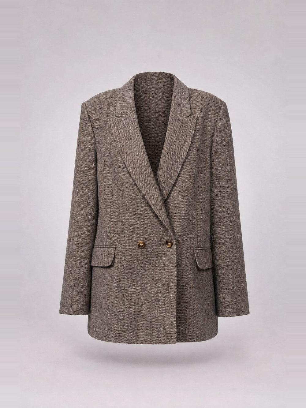 Zweireihiger Fischgrat-Tweed-Blazer · Brown