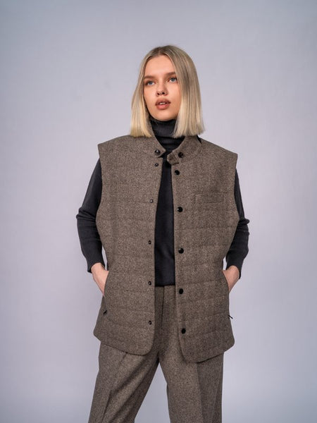 Gilet in Tweed Spigato · Brown