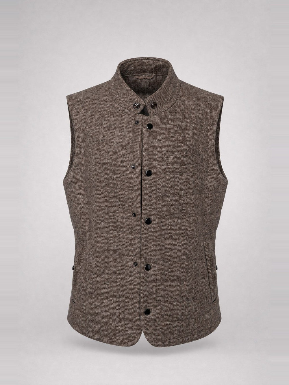 Herringbone Tweed Gilet · Brown