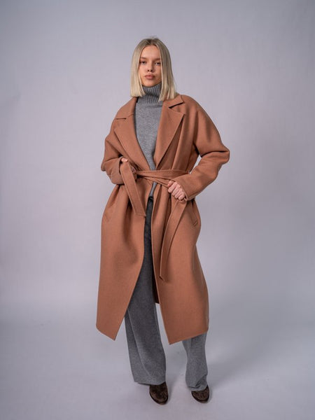 Cappotto a Portafoglio con Cintura · Camel