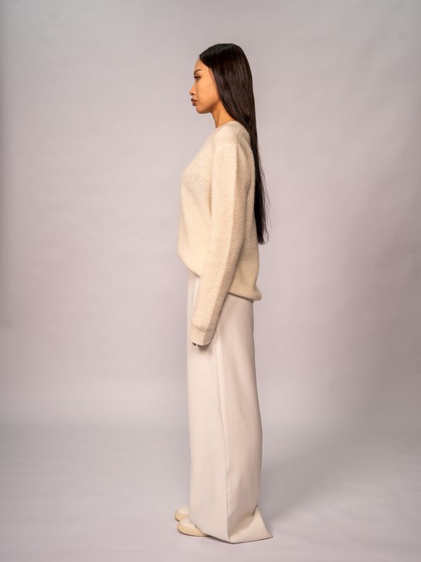 Waffle-Knit Crewneck Sweater · Organic White