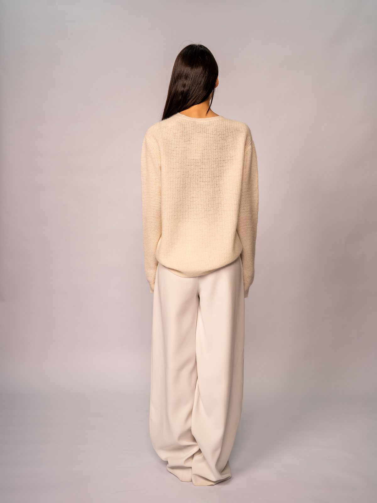 Close-up: Waffle-Knit Crewneck Sweater · Organic White