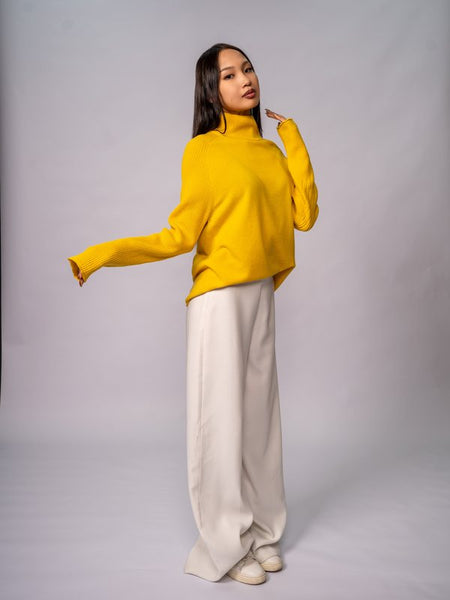 Rib-Panel Turtleneck Sweater in Gold