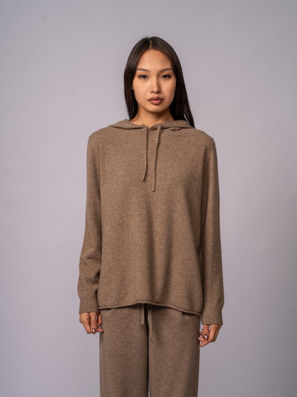Drawstring Lounge Hoodie in Organic Dark Brown